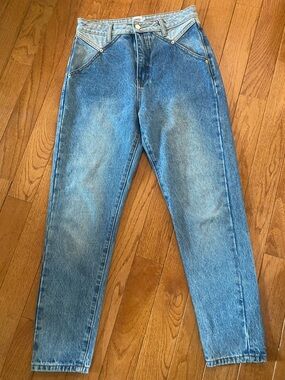 Princess Polly 100% Cotton Two Tone Panel Jeans High Rise Straight Leg Size 8